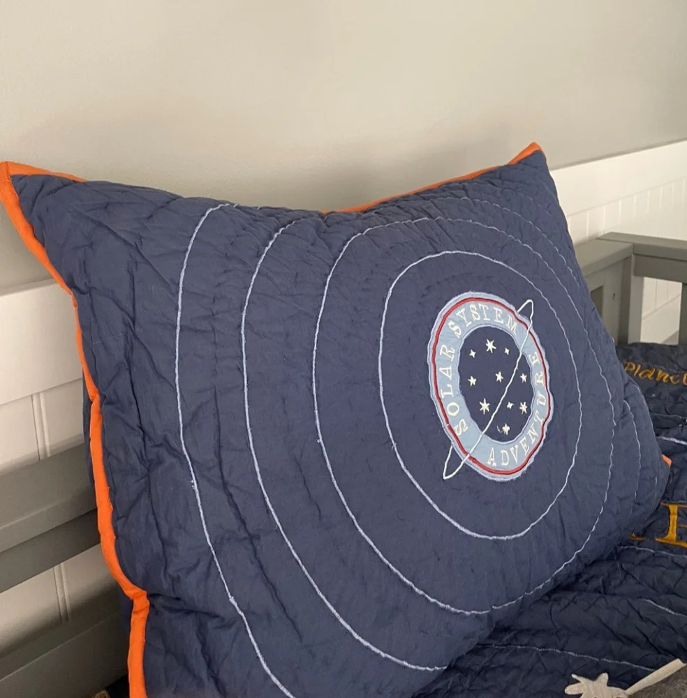 2017 Crate & Barrel Kids Land Of Nod Solar System Planet Twin Quilt Sham Navy - Picture 3 of 5
